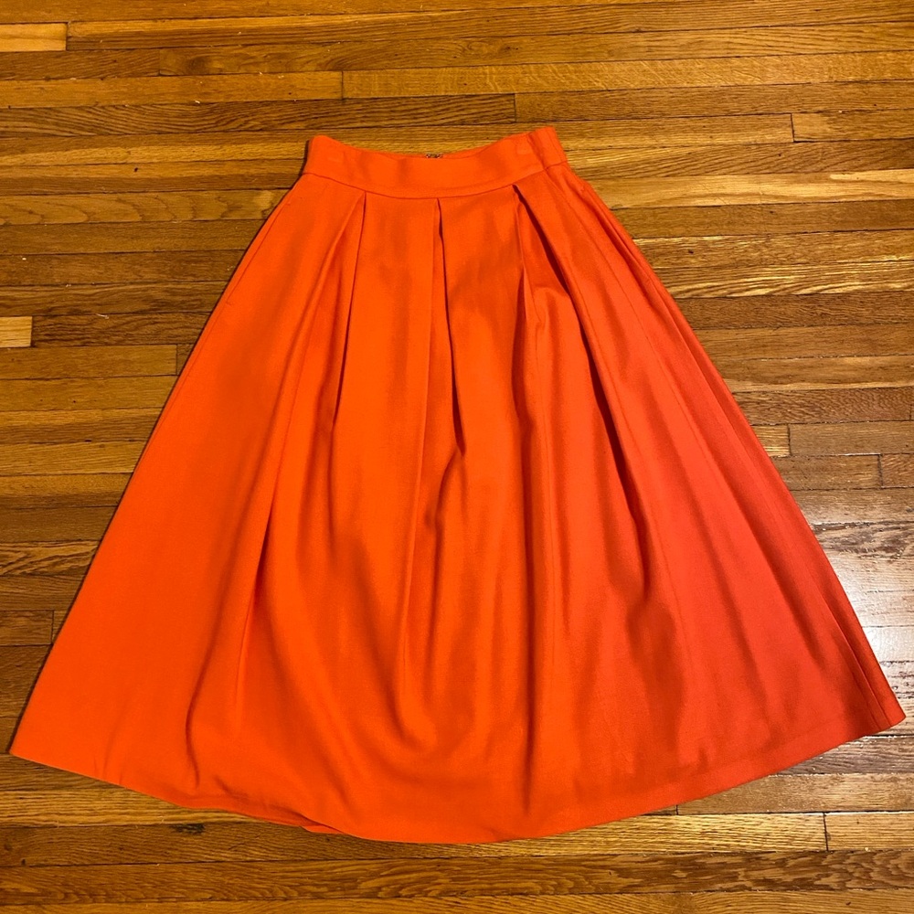 Must Have Orange Wool Pleated Midi Skirt with Pockets Size 34 or S